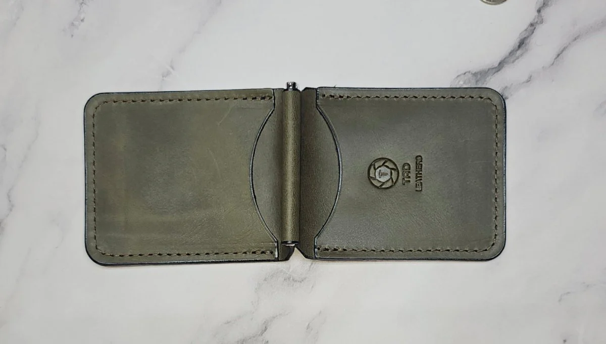 Leather Money Clip Wallet - Sage Green - Image 4