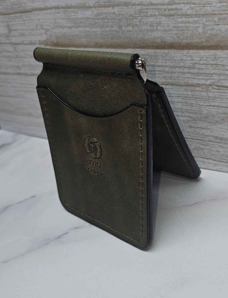 Leather Money Clip Wallet - Sage Green - Image 8
