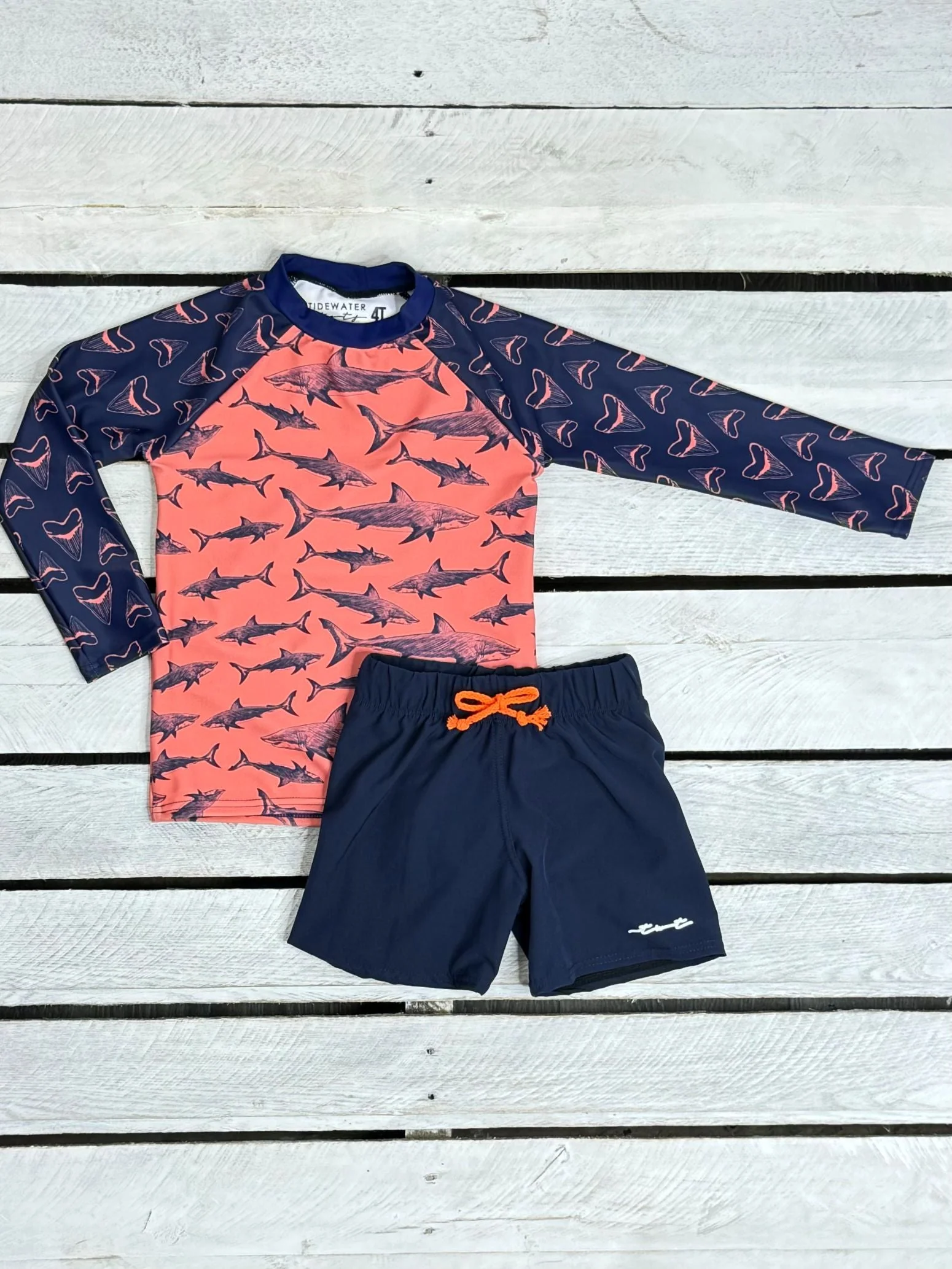 Kids Shark Bite Rash Guard Shirt and Swim Bottom Set - Image 2
