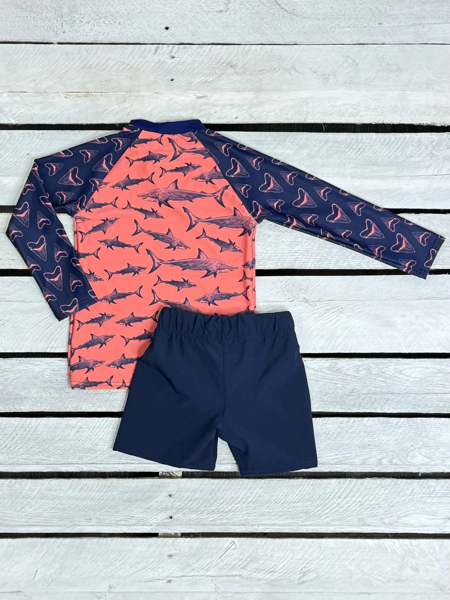 Kids Shark Bite Rash Guard Shirt and Swim Bottom Set - Image 3