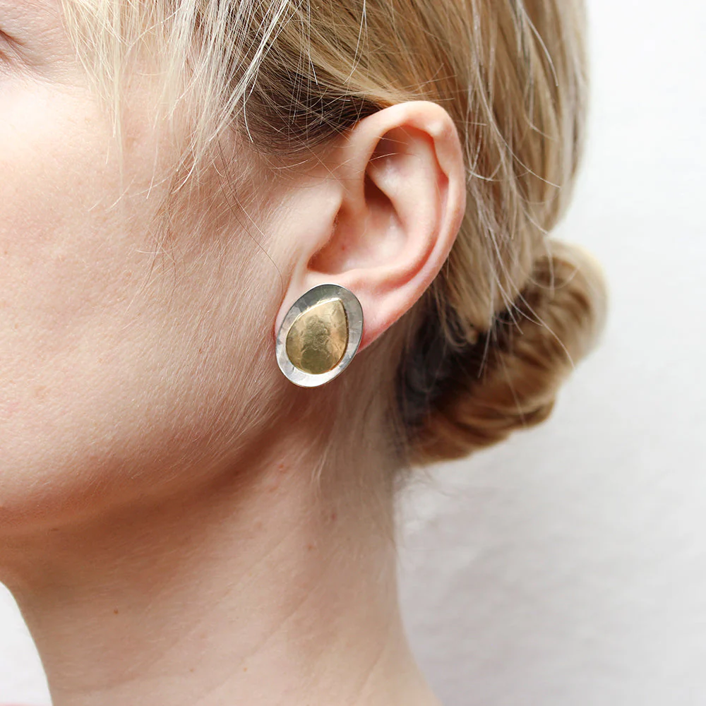 Small Dished Oval with Teardrop Clip or Post Earring - Image 2