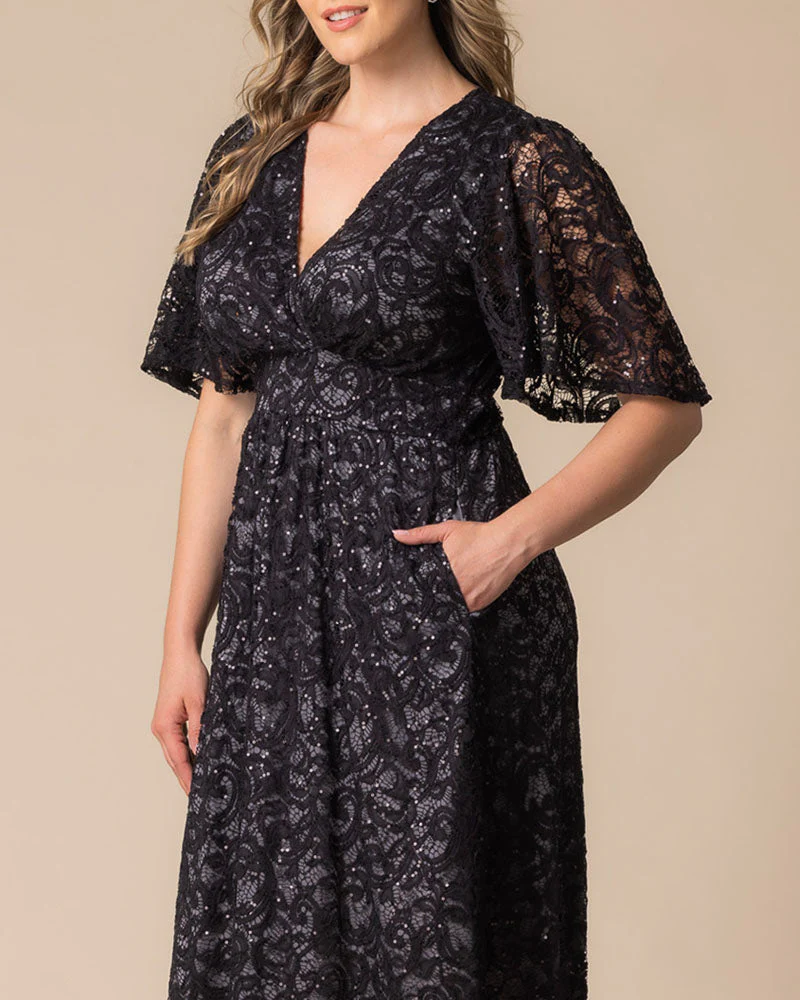 Plus Size Starry Sequined Lace Cocktail Dress - Image 33