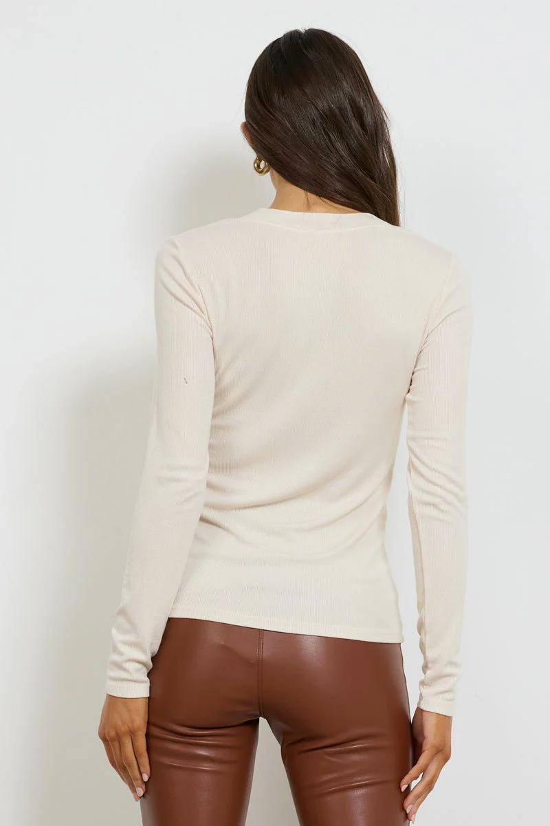 Surina Deep V Neck Long Sleeve Ribbed Tee - Image 13