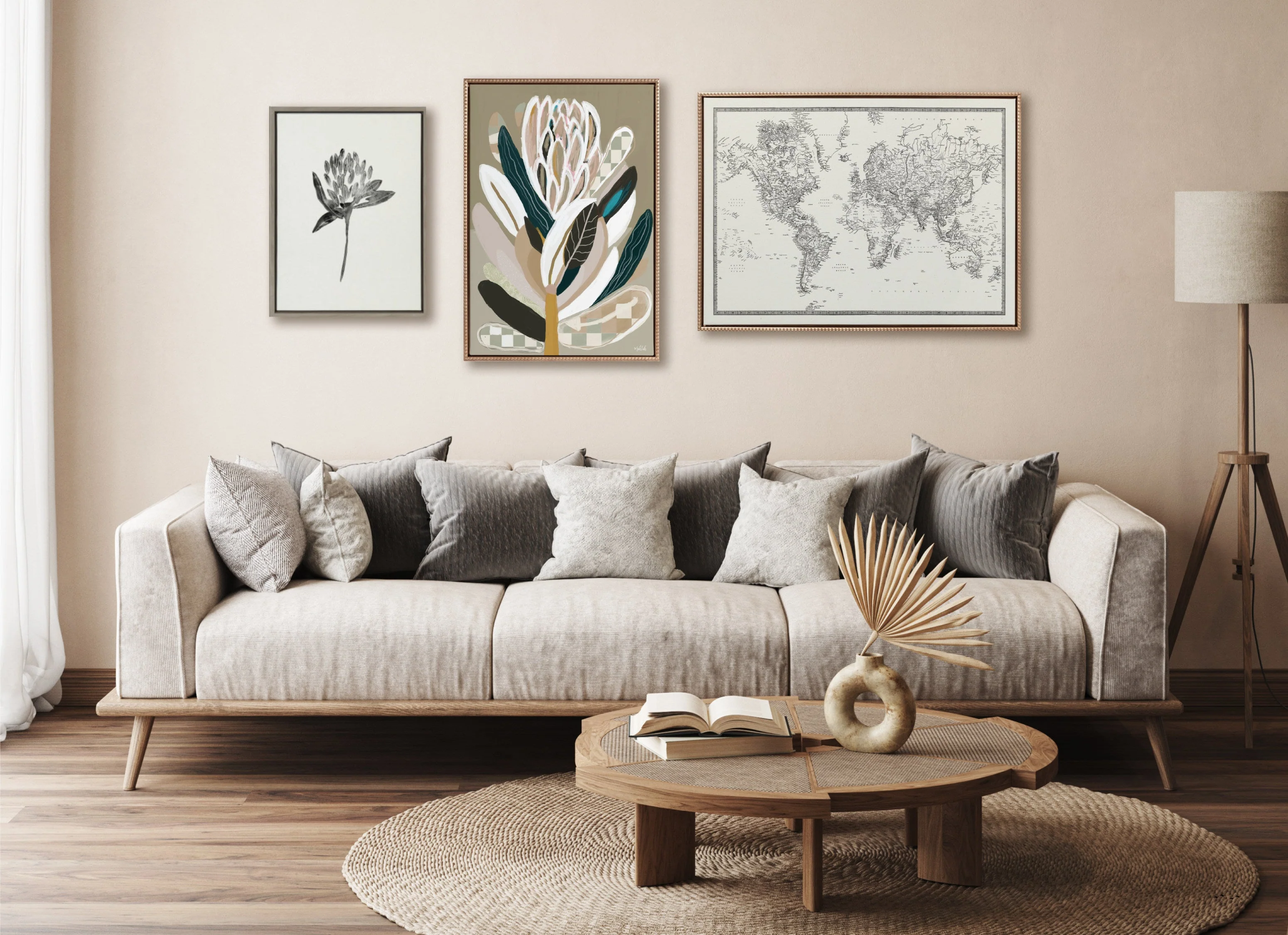 Sylvie Beaded Vintage Black and White World Map Framed Canvas by The Creative Bunch Studio - Image 10