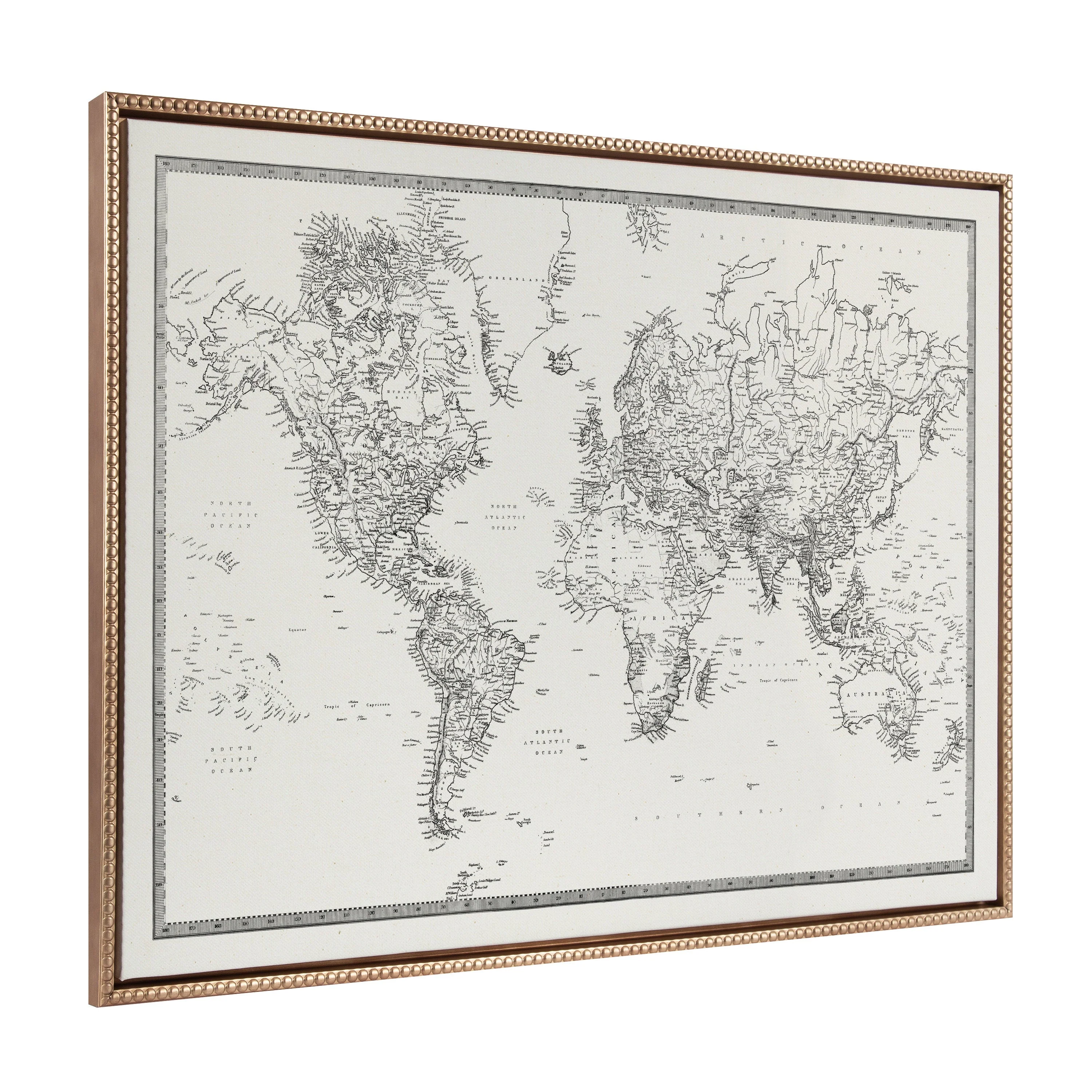 Sylvie Beaded Vintage Black and White World Map Framed Canvas by The Creative Bunch Studio - Image 12