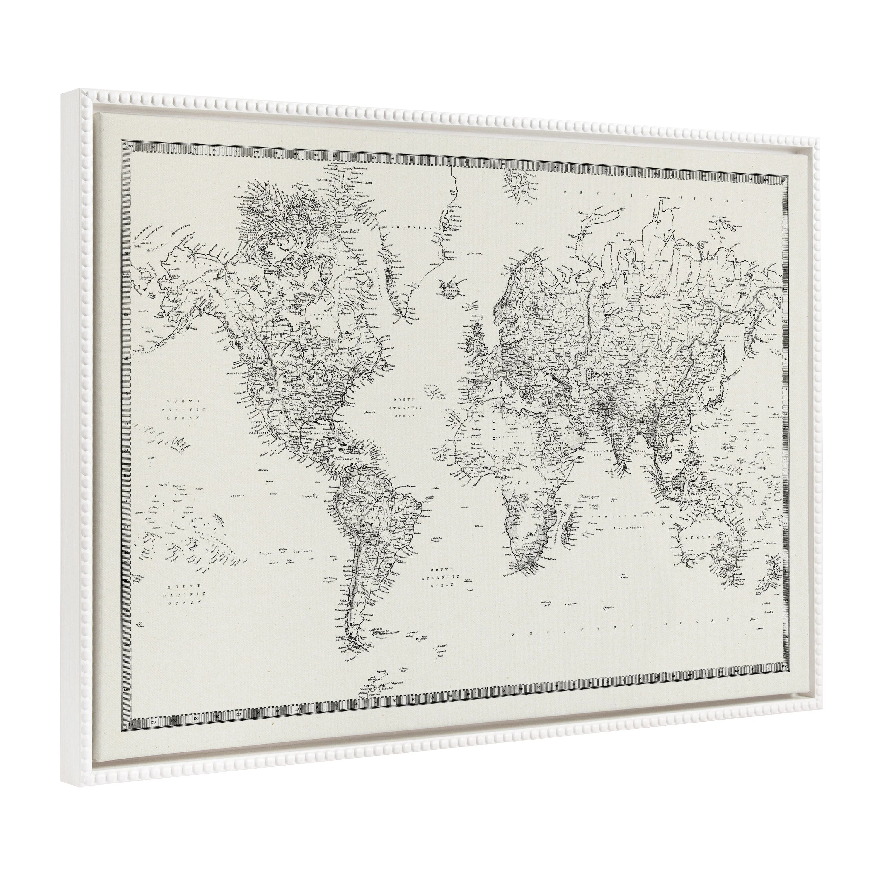 Sylvie Beaded Vintage Black and White World Map Framed Canvas by The Creative Bunch Studio - Image 17