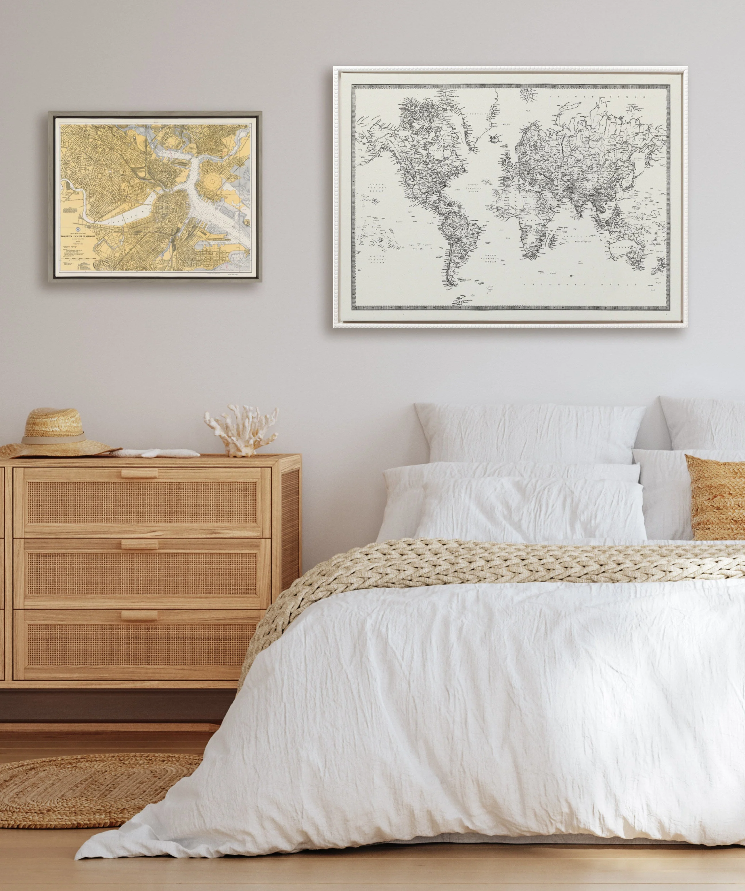 Sylvie Beaded Vintage Black and White World Map Framed Canvas by The Creative Bunch Studio - Image 20