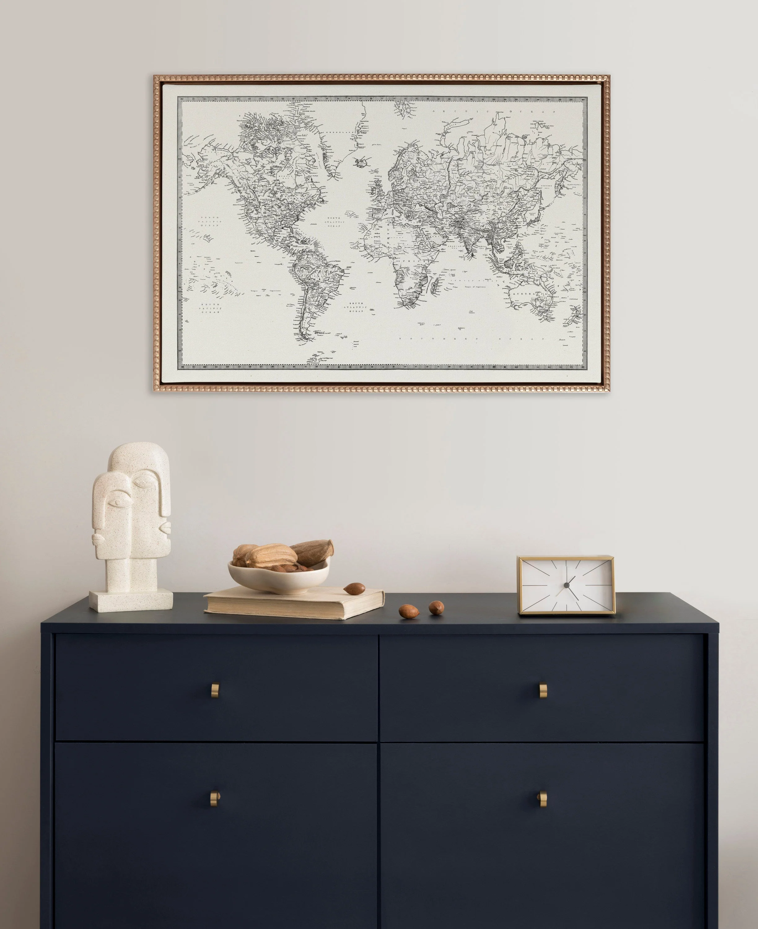 Sylvie Beaded Vintage Black and White World Map Framed Canvas by The Creative Bunch Studio - Image 9