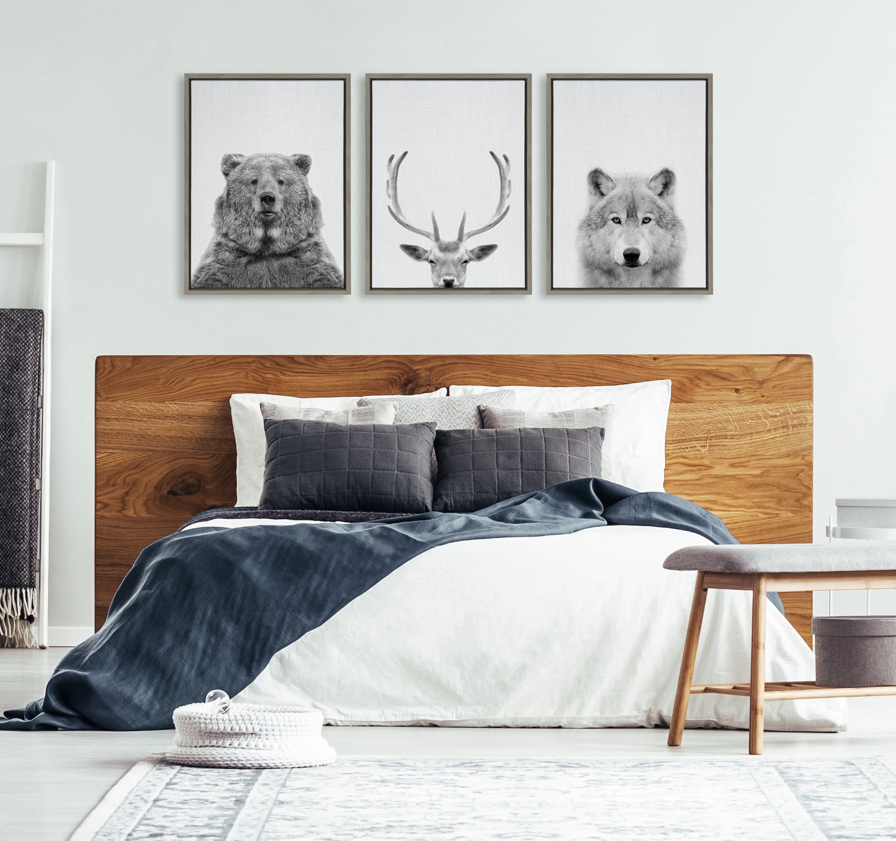 Sylvie Bear Deer and Wolf Framed Canvas Art Set by Simon Te of Tai Prints - Image 9