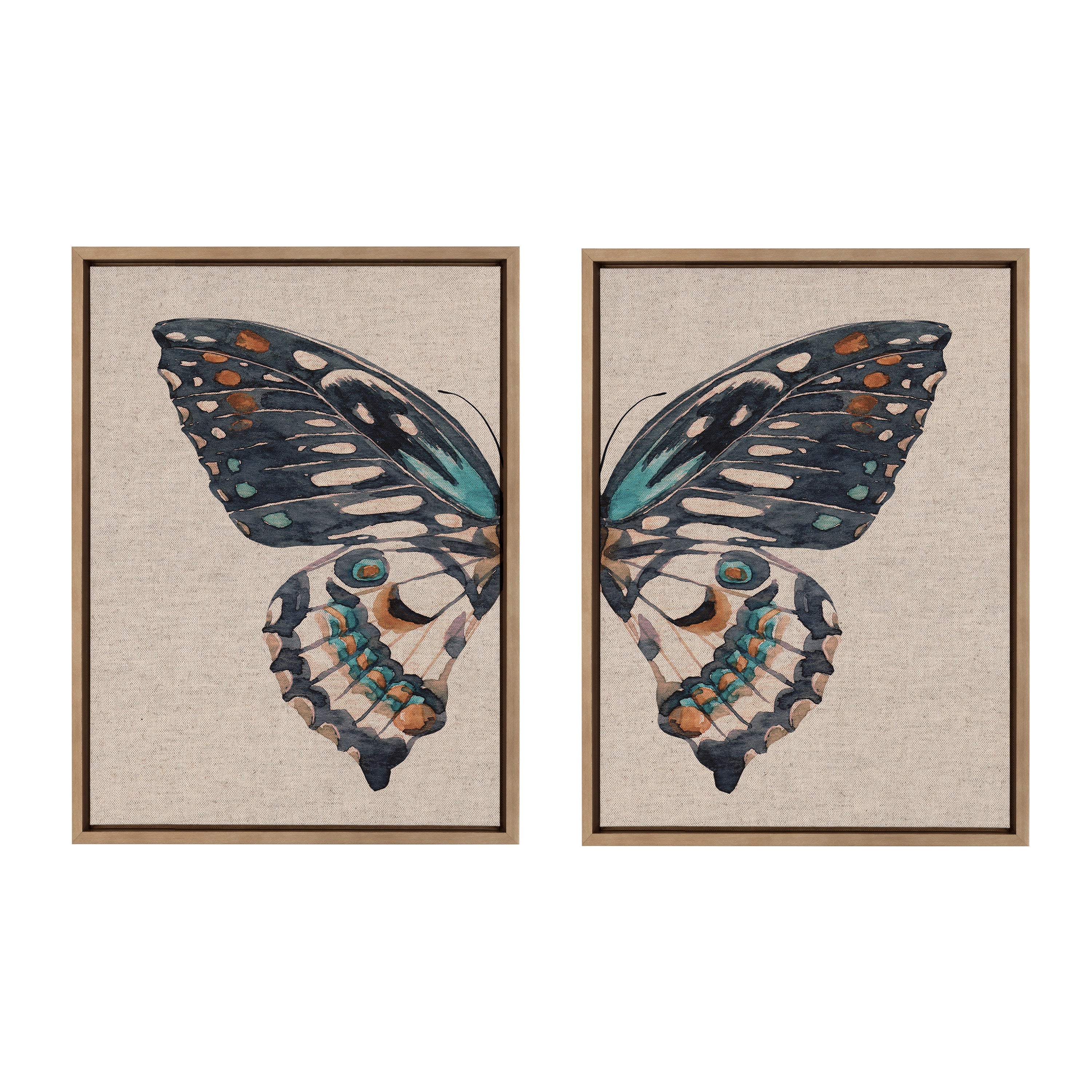 Sylvie Boho Butterfly Watercolor Diptych Neutral Linen Framed Canvas Art Set by The Creative Bunch Studio - Image 18