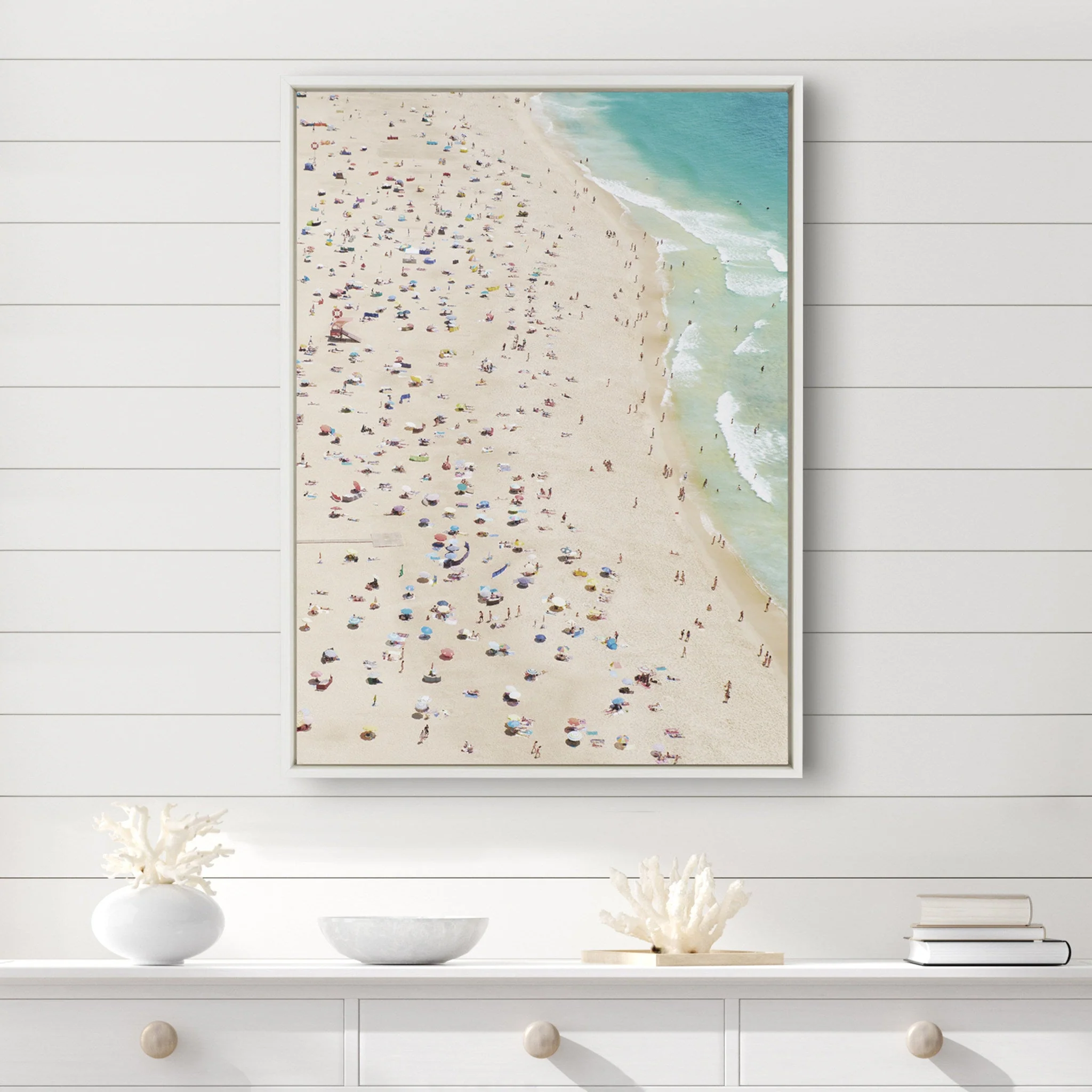 Sylvie Crowded Beach from Above Framed Canvas by Amy Peterson Art Studio - Image 6