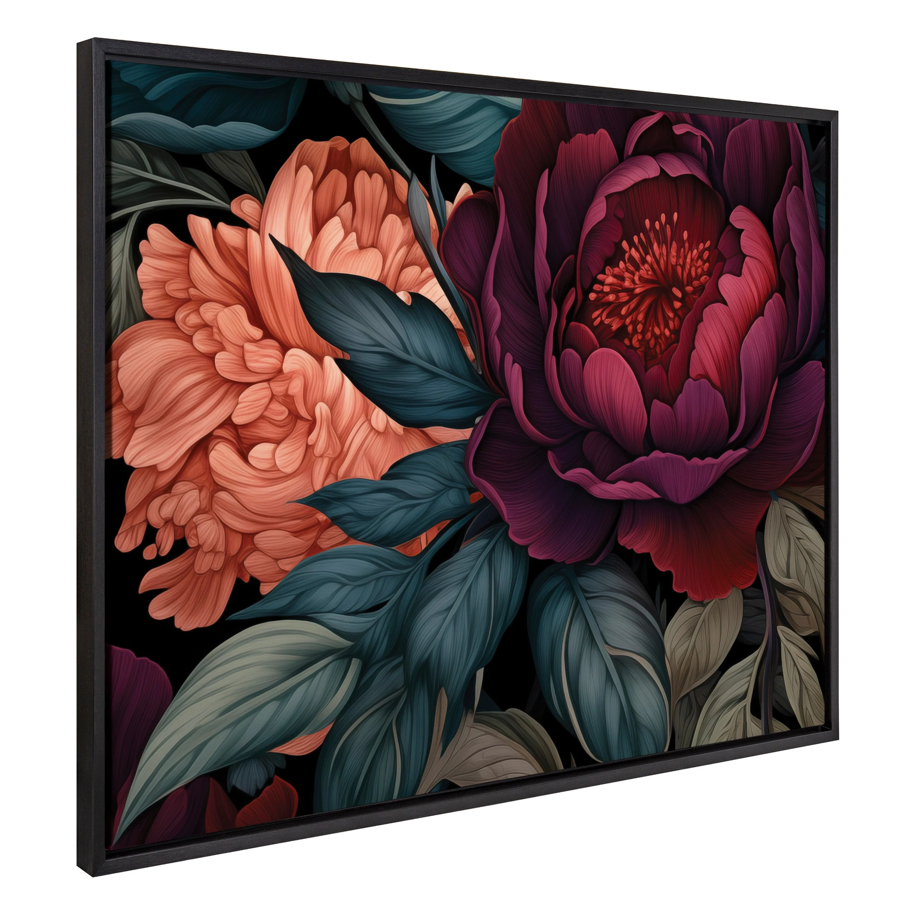 Sylvie Dark Academia Floral in Rich Jewel Tones Framed Canvas by The Creative Bunch Studio - Image 12
