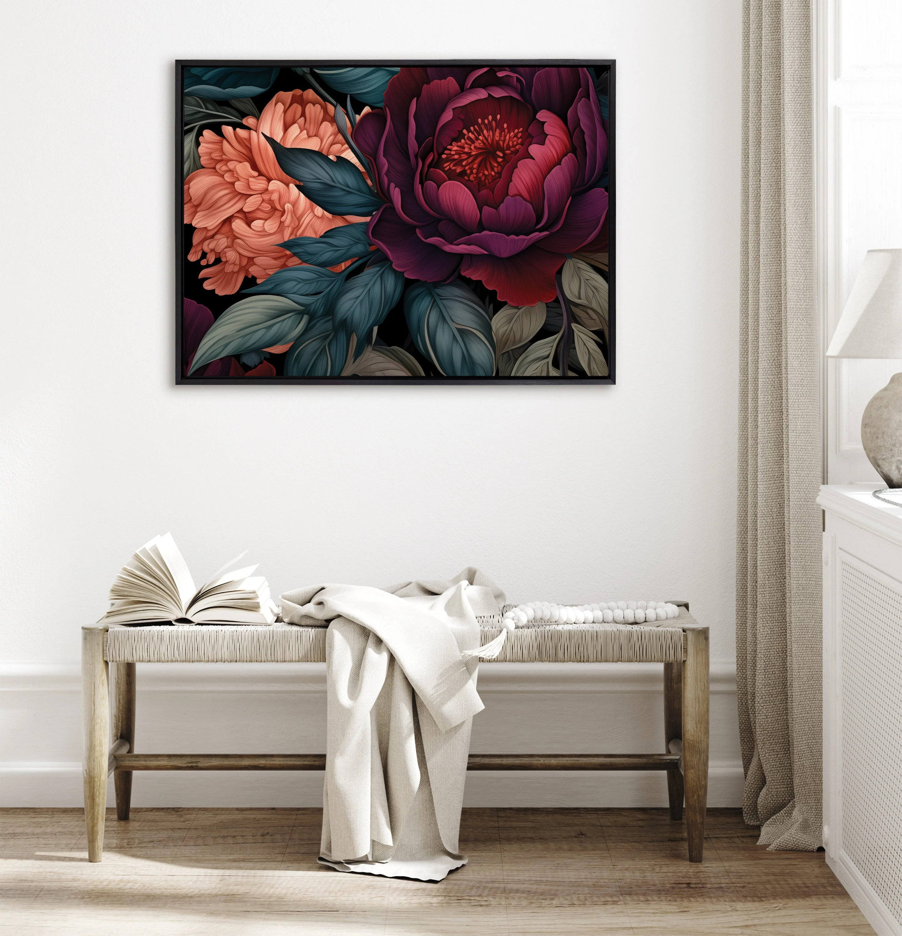 Sylvie Dark Academia Floral in Rich Jewel Tones Framed Canvas by The Creative Bunch Studio - Image 15