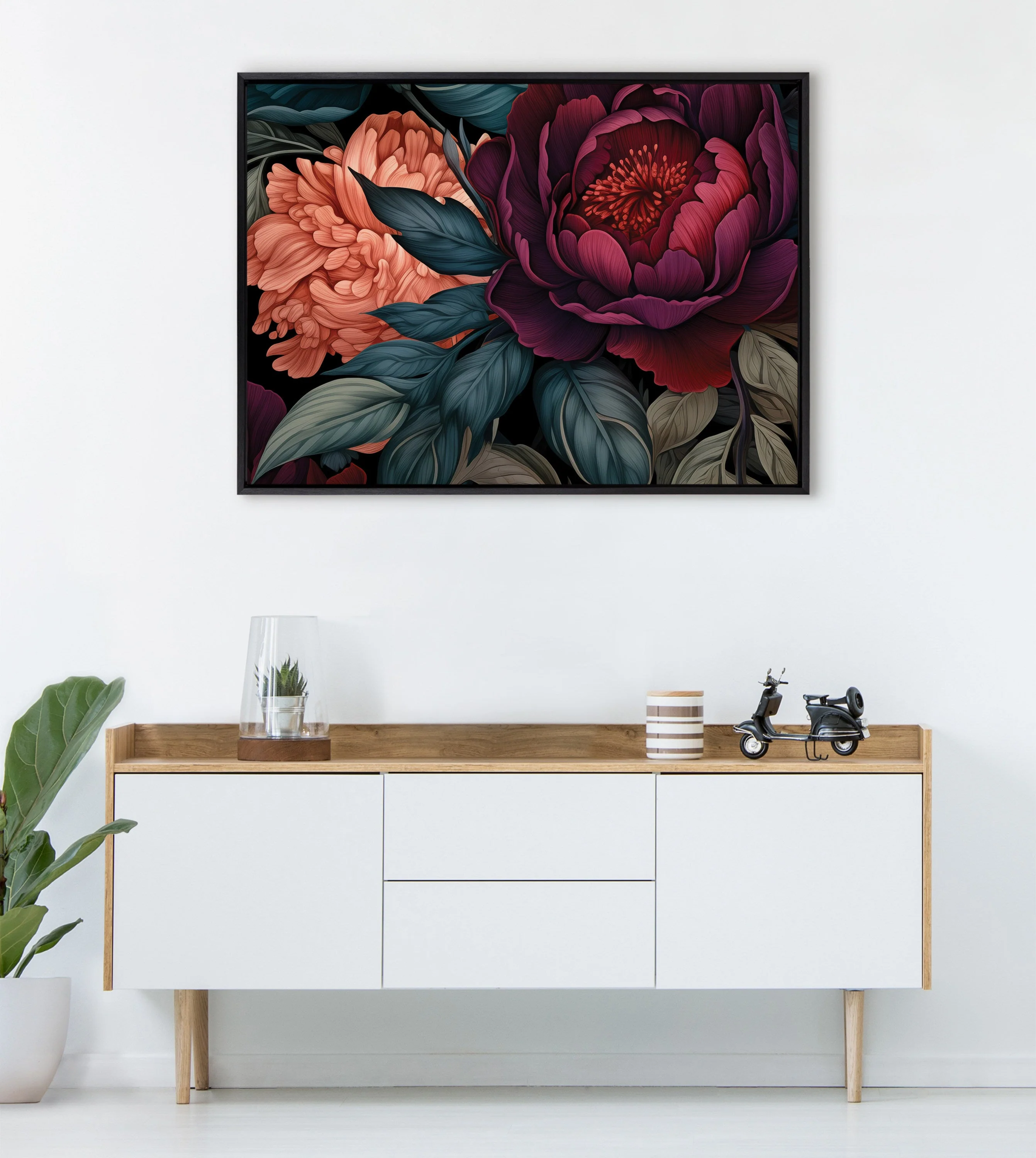 Sylvie Dark Academia Floral in Rich Jewel Tones Framed Canvas by The Creative Bunch Studio - Image 16