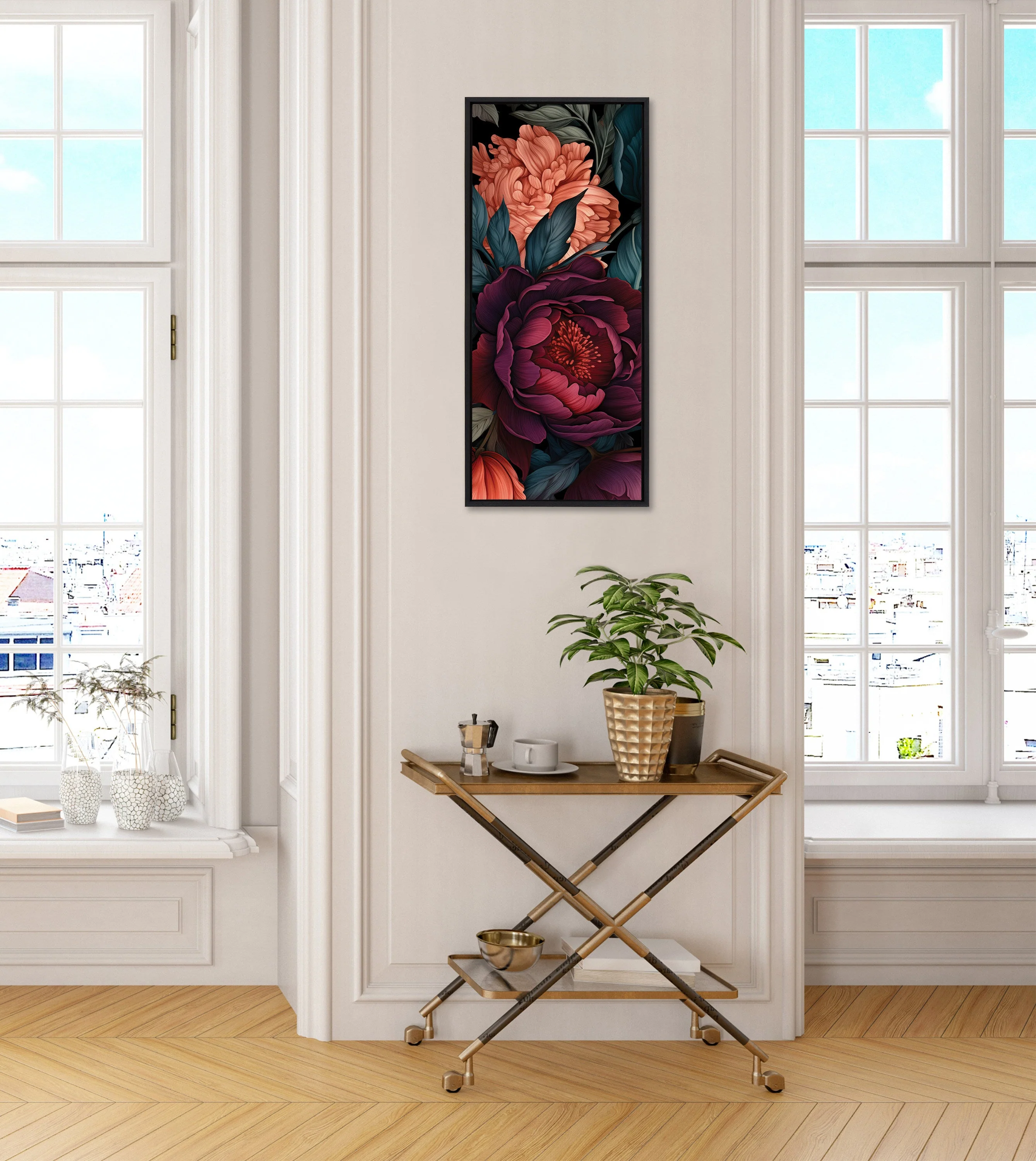 Sylvie Dark Academia Floral in Rich Jewel Tones Framed Canvas by The Creative Bunch Studio - Image 5