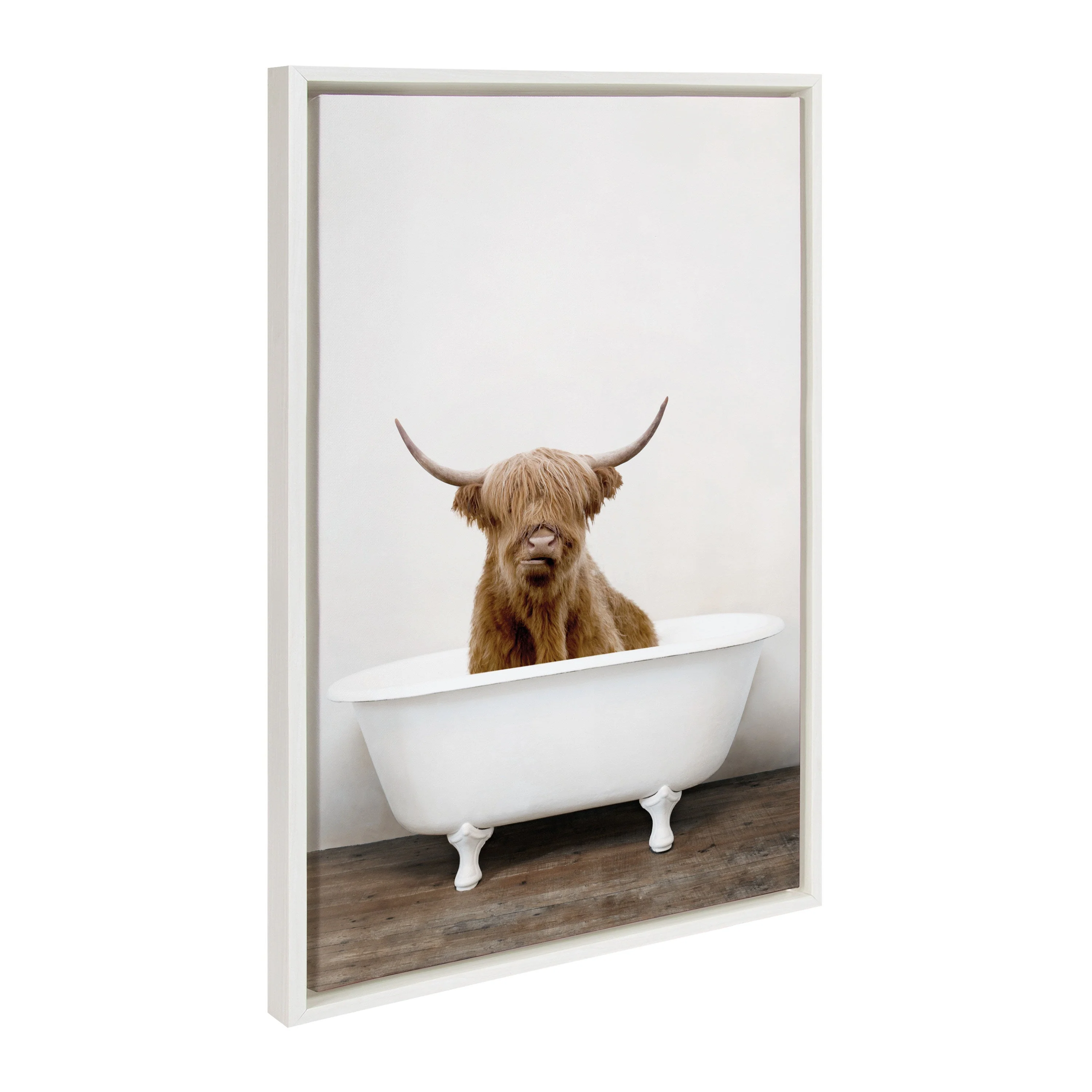 Sylvie Highland Cow in Tub Color Framed Canvas by Amy Peterson Art Studio