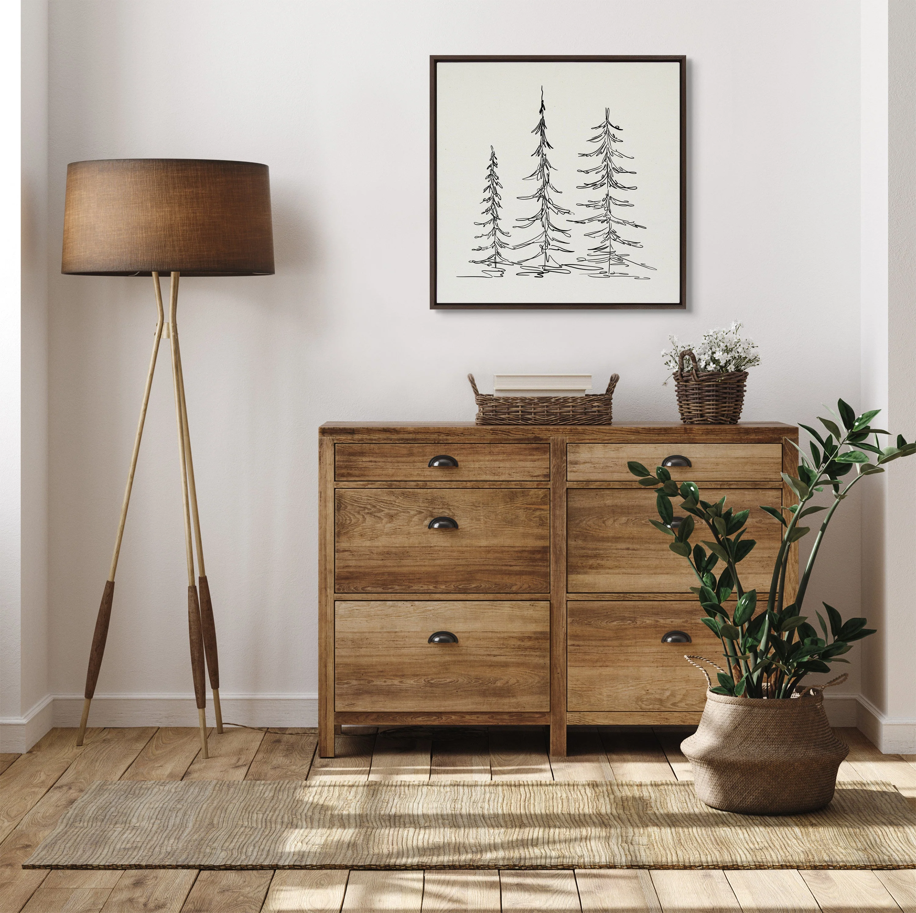 Sylvie Minimalist Evergreen Trees Sketch Framed Canvas by The Creative Bunch Studio - Image 35