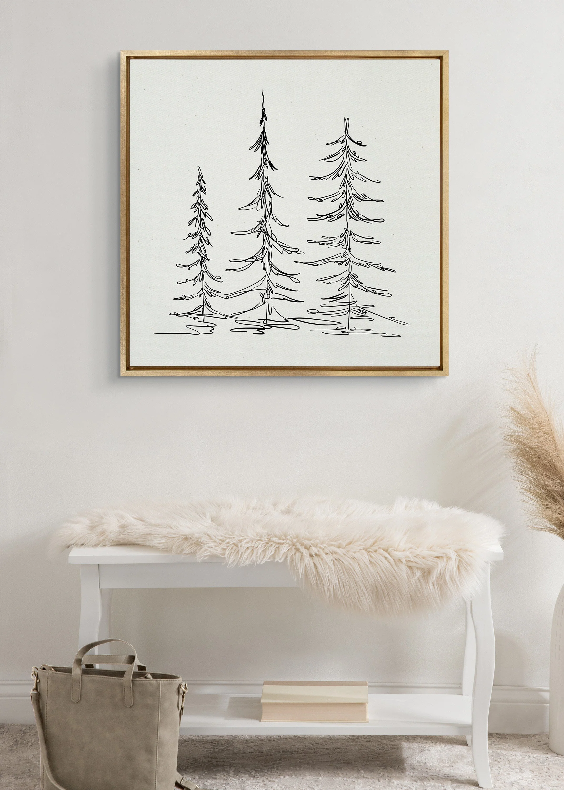Sylvie Minimalist Evergreen Trees Sketch Framed Canvas by The Creative Bunch Studio - Image 44