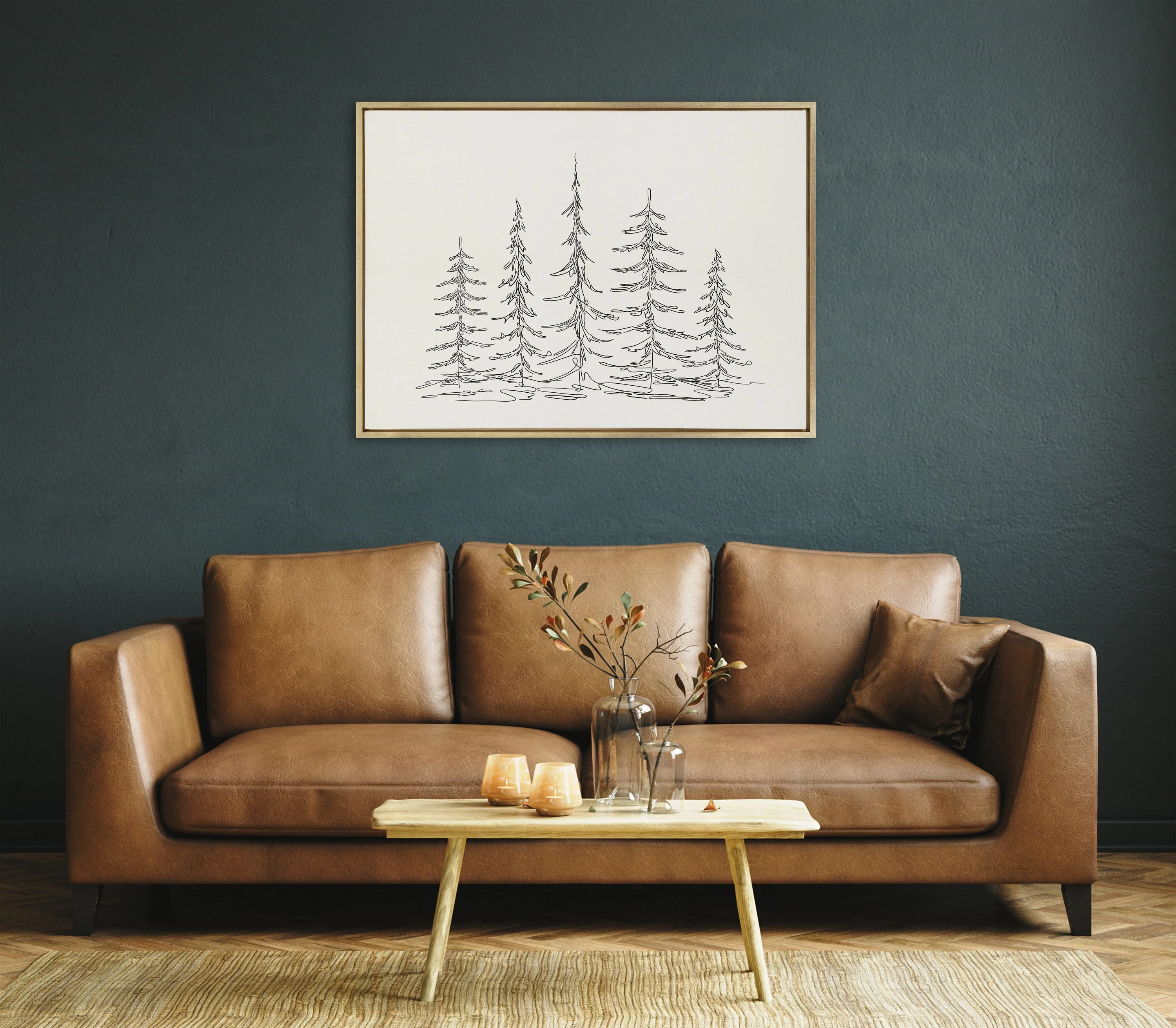 Sylvie Minimalist Evergreen Trees Sketch Framed Canvas by The Creative Bunch Studio - Image 50