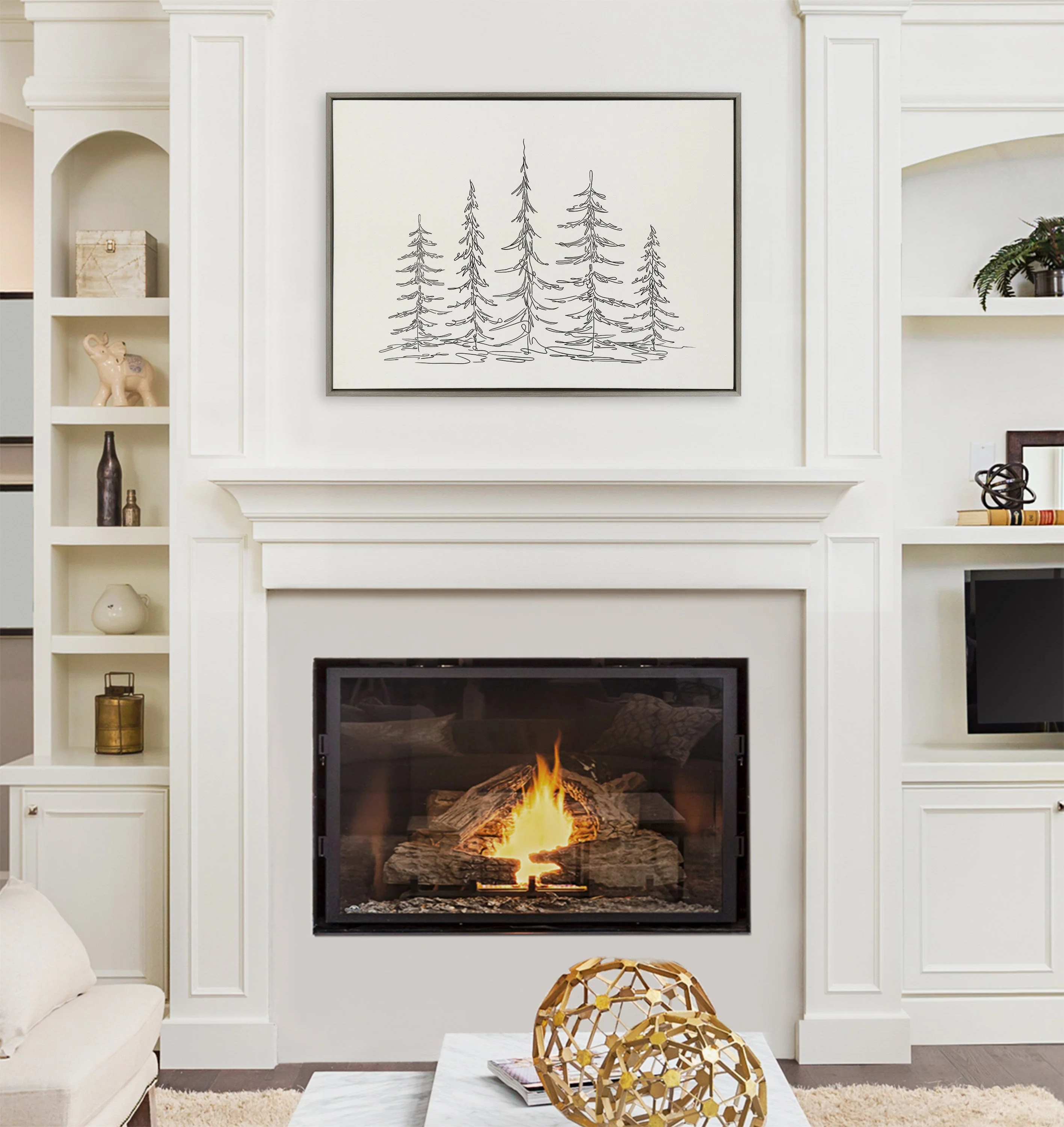 Sylvie Minimalist Evergreen Trees Sketch Framed Canvas by The Creative Bunch Studio - Image 59