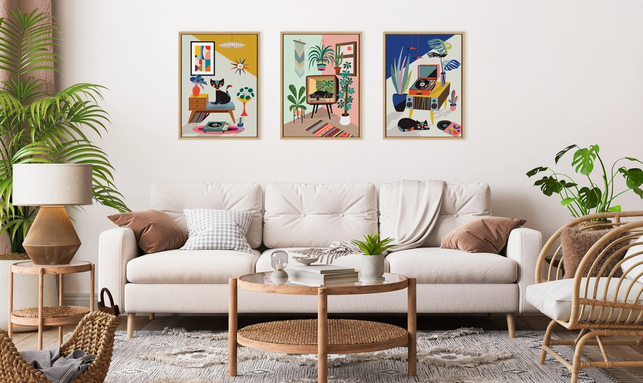 Sylvie Record Player, TV Cat Bed and Chill Out Saturday Framed Canvas Art Set by Rachel Lee of My Dream Wall - Image 5