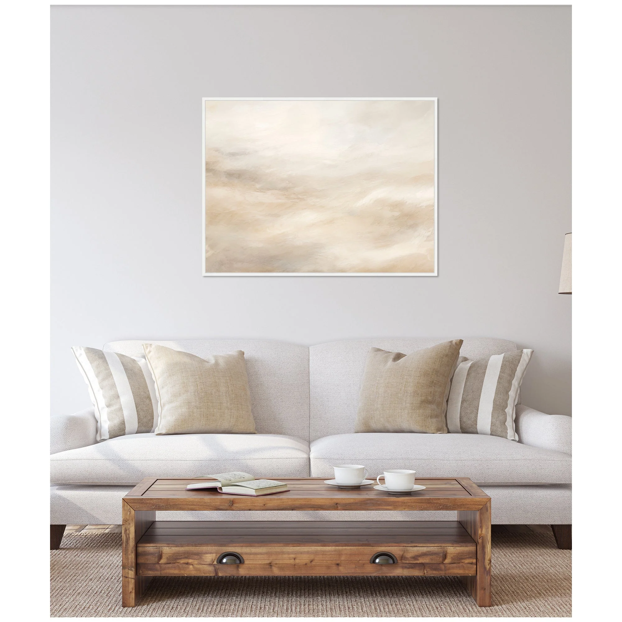 Sylvie Tonal Abstract Textural White and Beige Light Natural Neutrals Horizontal Framed Canvas by The Creative Bunch Studio - Image 4