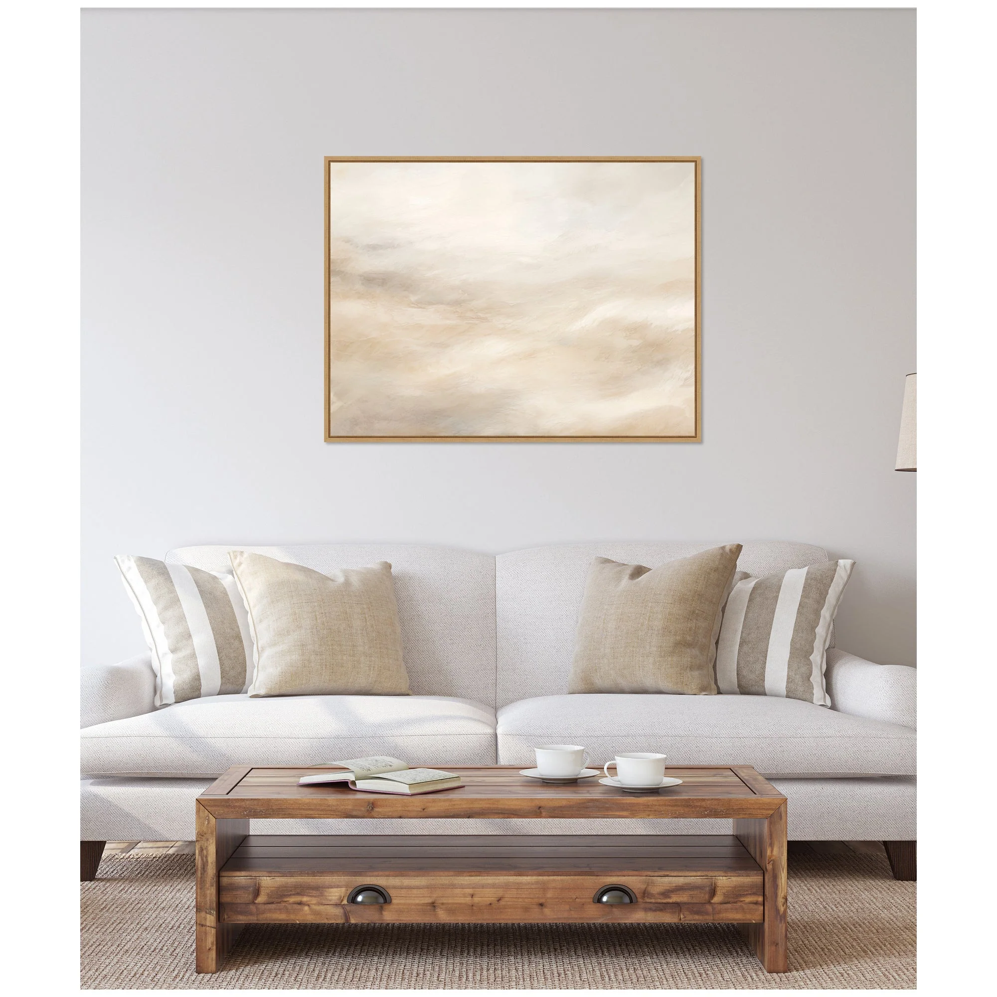 Sylvie Tonal Abstract Textural White and Beige Light Natural Neutrals Horizontal Framed Canvas by The Creative Bunch Studio - Image 6