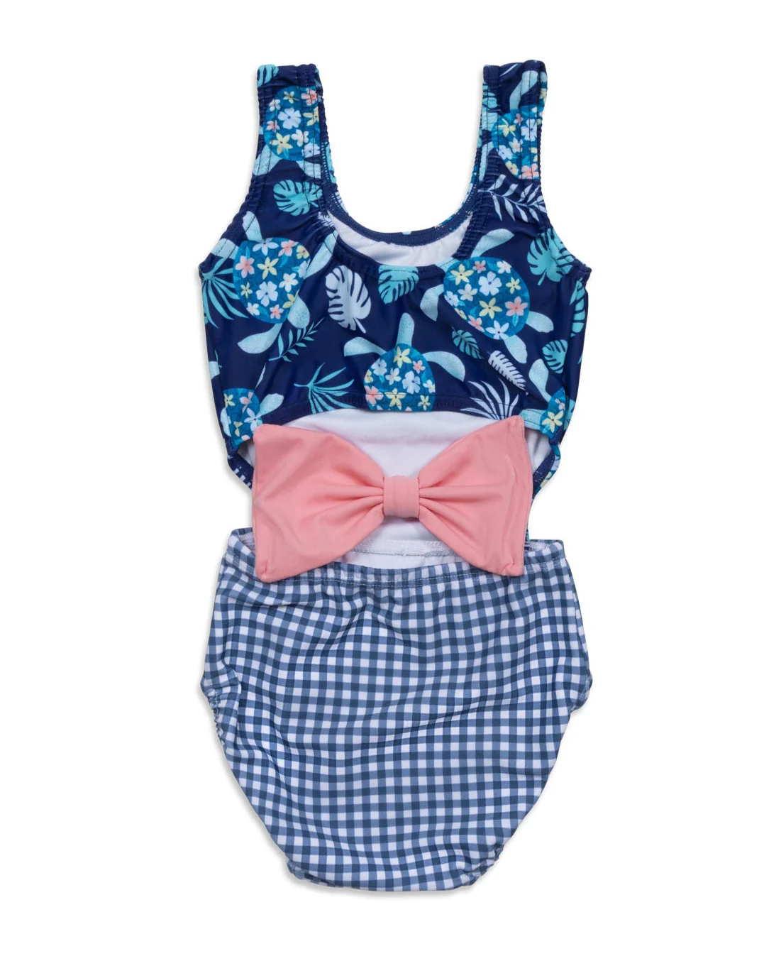 Girls Turtley Cute UPF 50 Cutout Swimsuit with Bow - Image 3